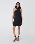 Lydia One Shoulder Mini Dress in black — full-length view