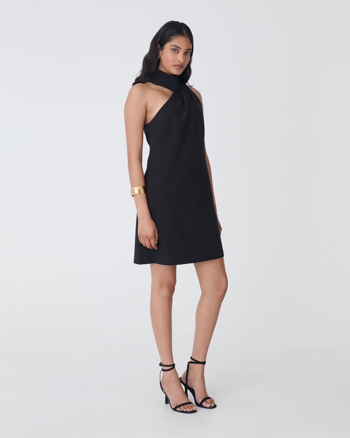Lydia One Shoulder Mini Dress in black — side view 2