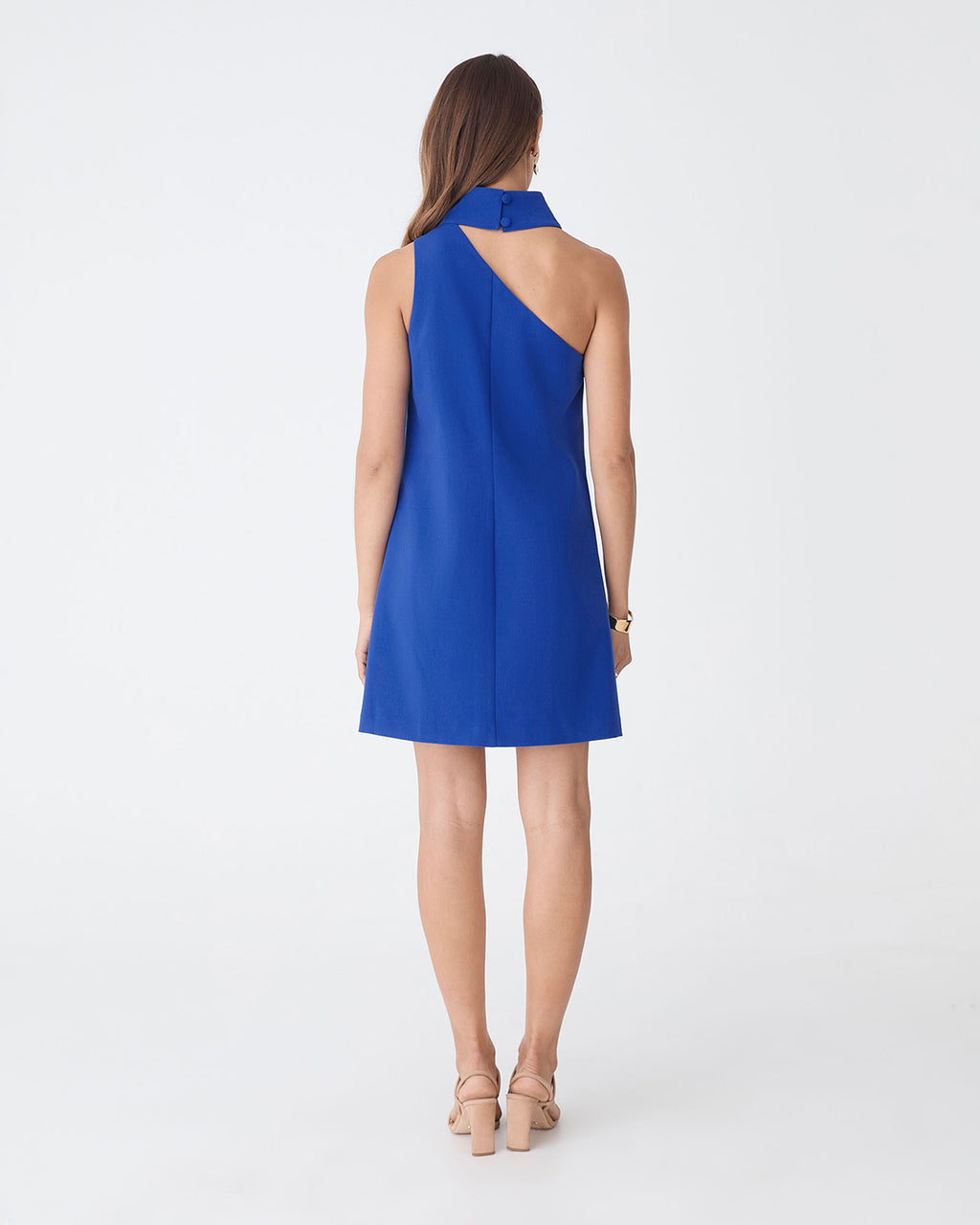 Lydia One Shoulder Mini Dress in electric blue — back view