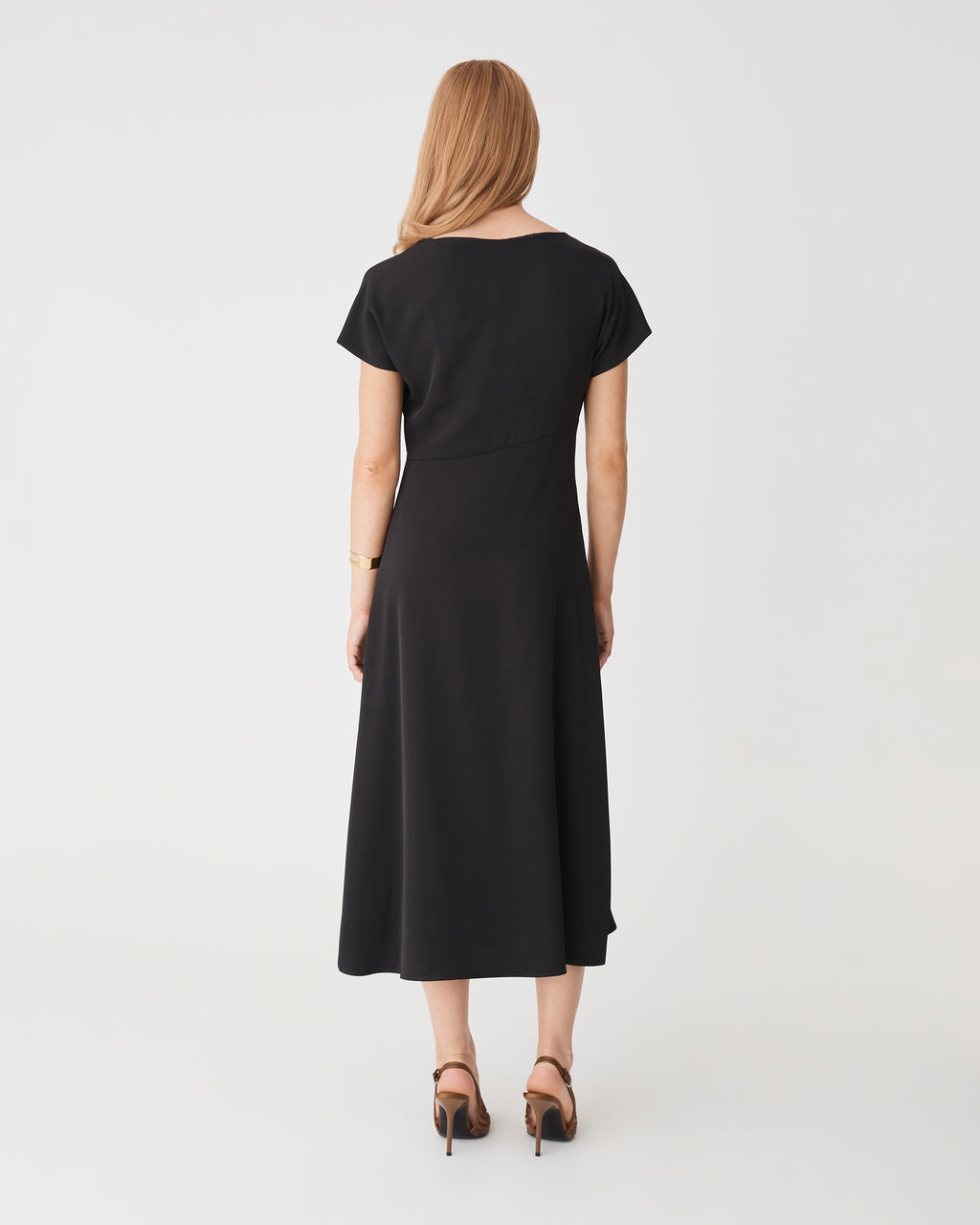 Bianca Side Pleat Midi Dress in black — back view