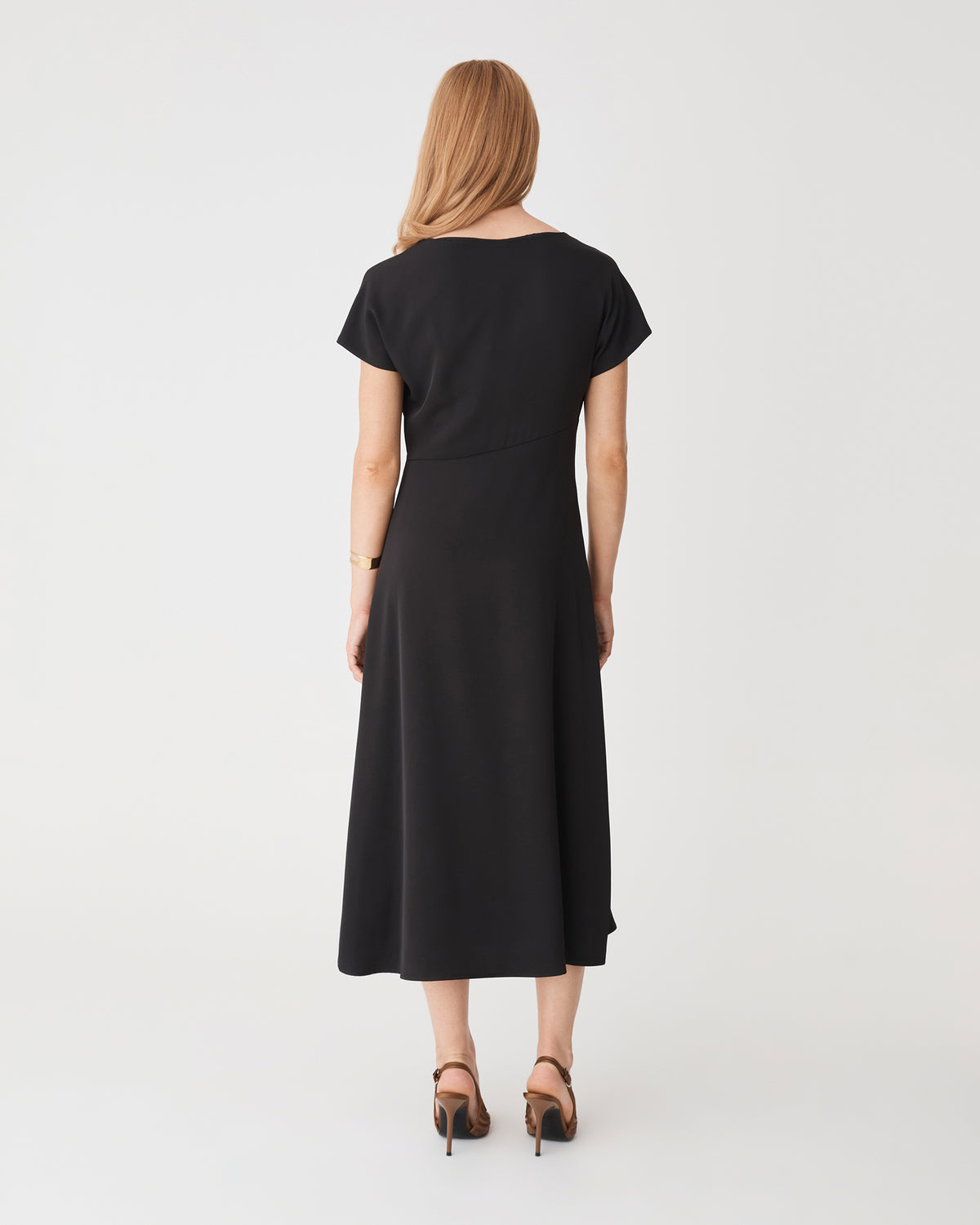 Bianca Side Pleat Midi Dress in black — back view