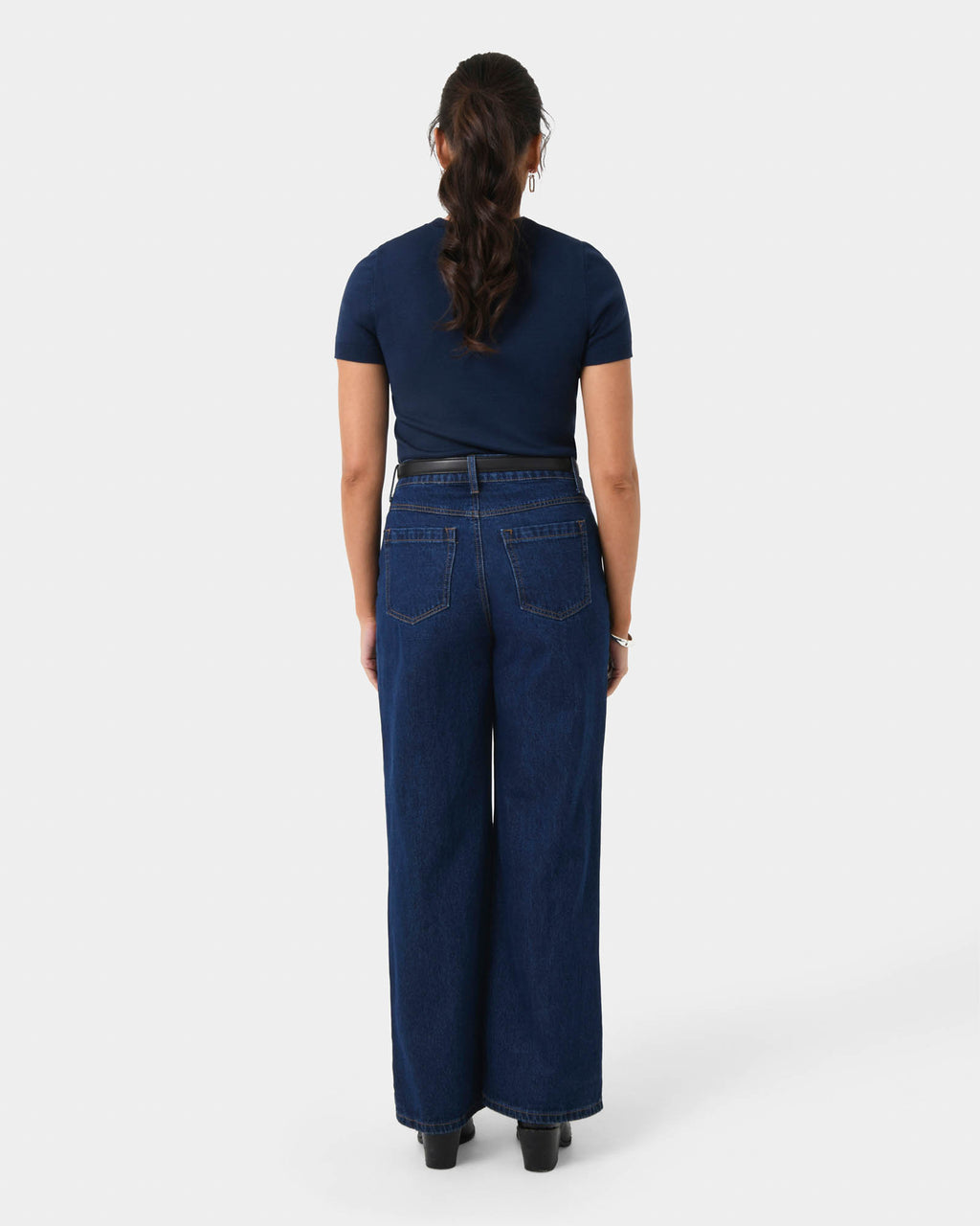 Carmen Wide Leg Jeans in indigo blue — back view