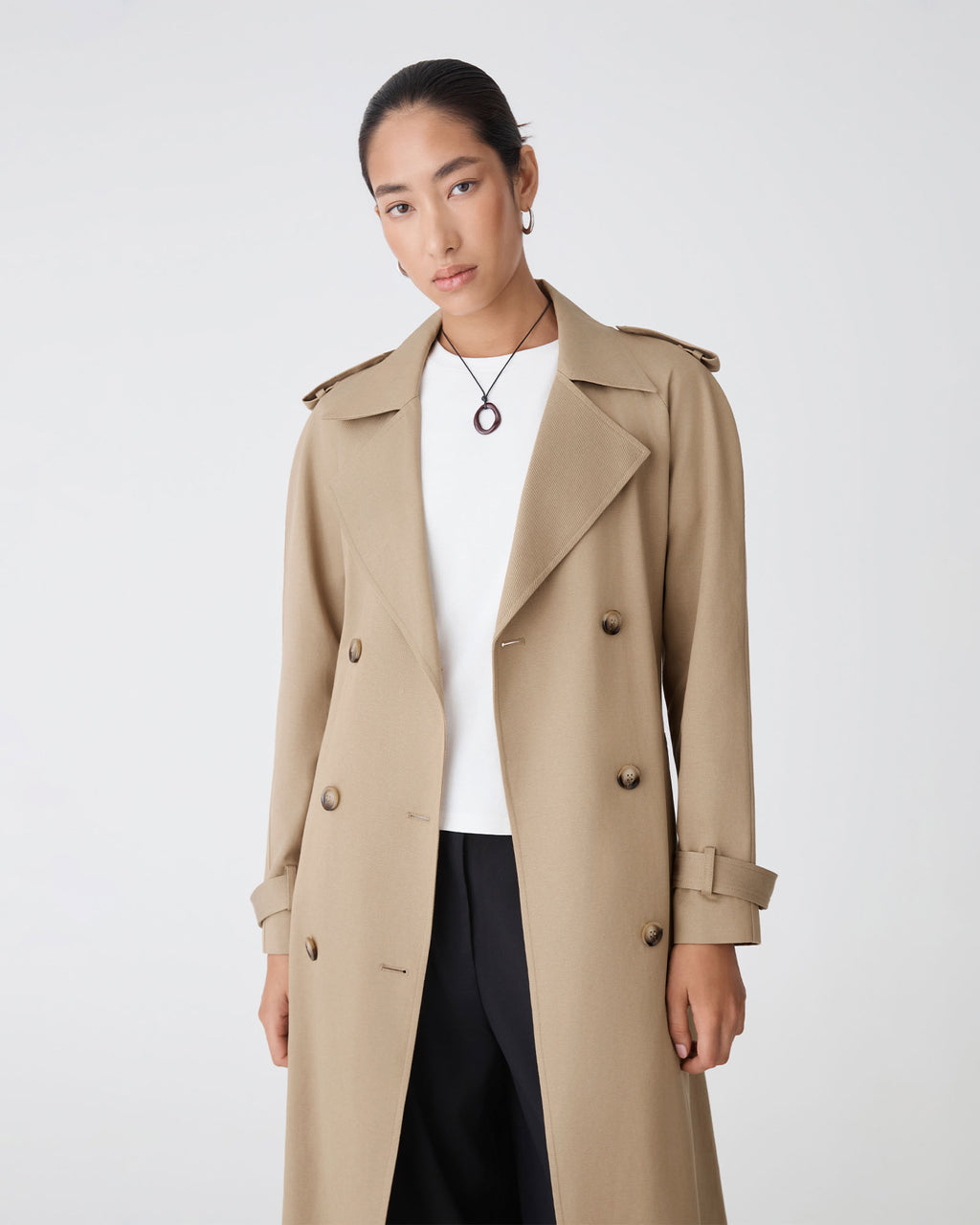 Bailey Trench Coat in beige — close-up view