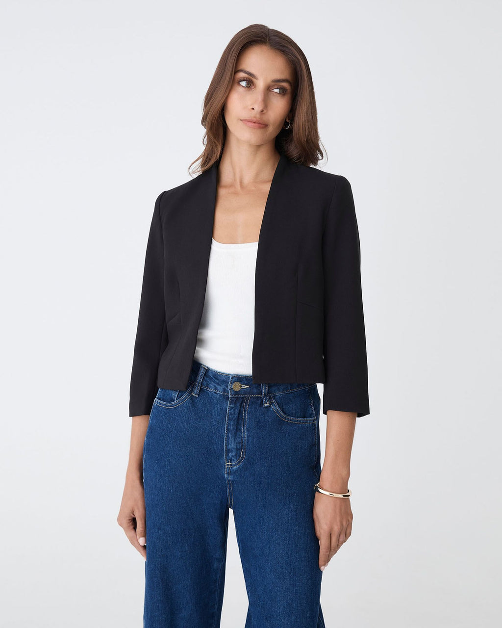 Nikki Collarless Crop Jacket in black — close-up view