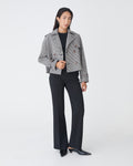 Flynn Cropped Trench Coat in beige check — full-length view