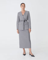 Aaria Collarless Blazer in steel — full-length view