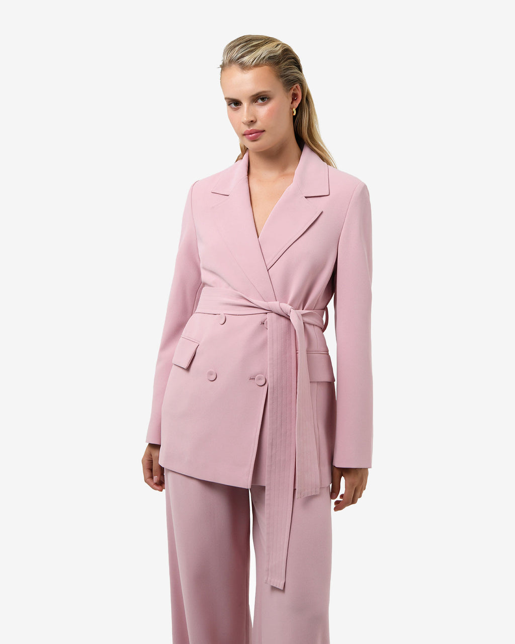 Rumy Double Breasted Blazer in pink — close-up view