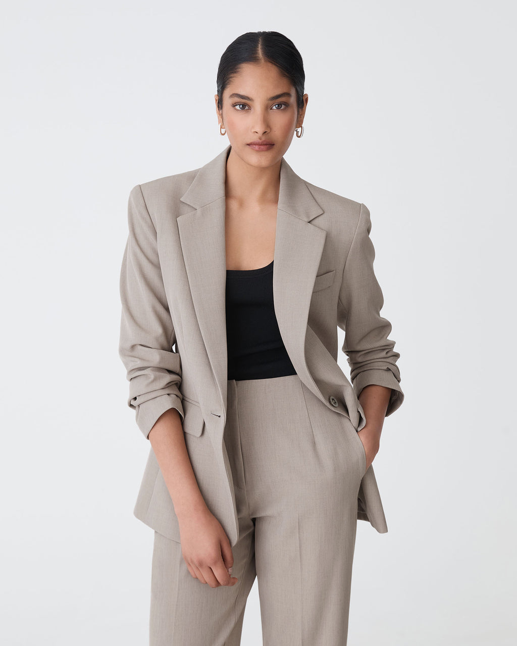 Mila Single Breasted Blazer in fawn — close-up view