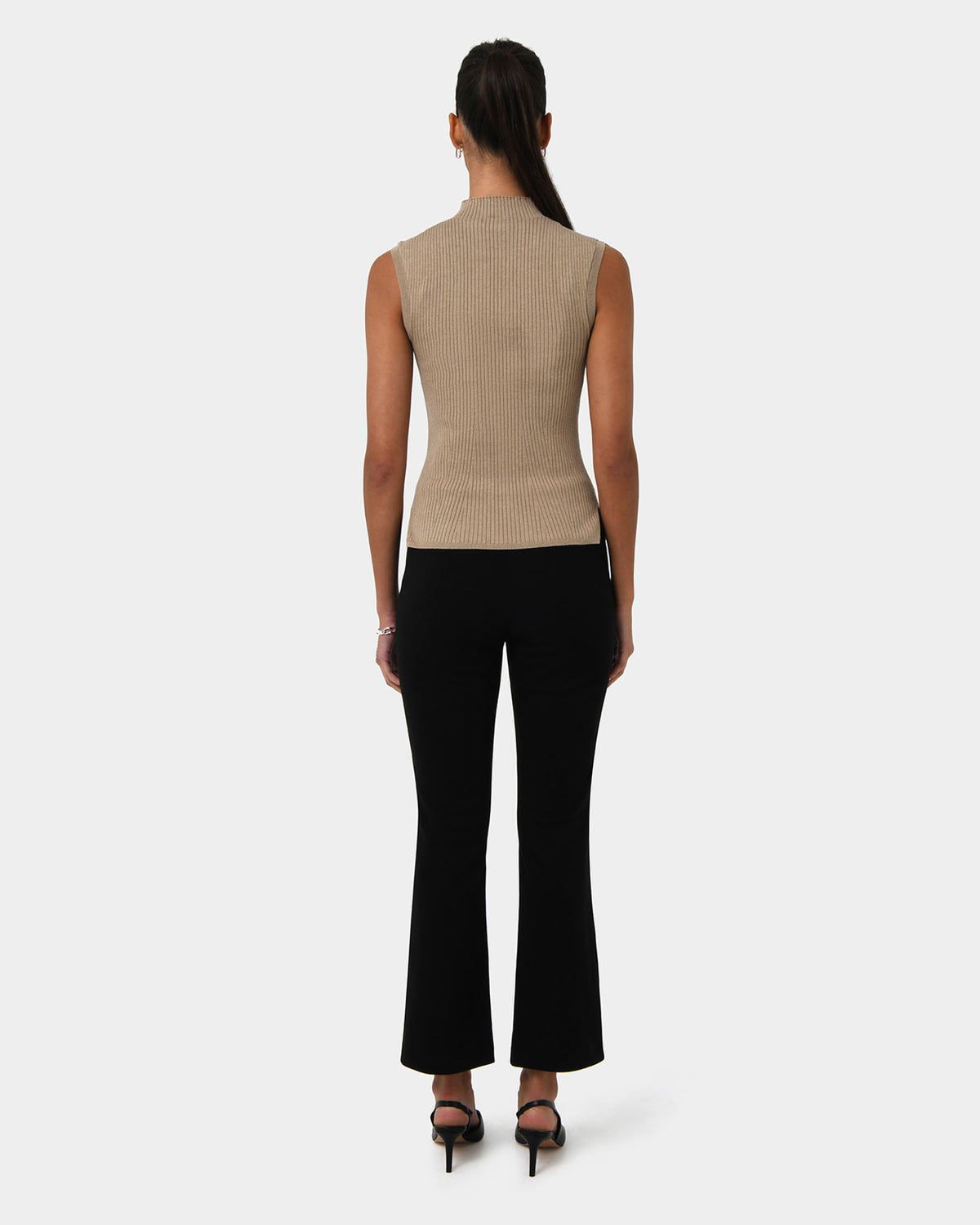 Charm Mock Neck Knit in beige — back view