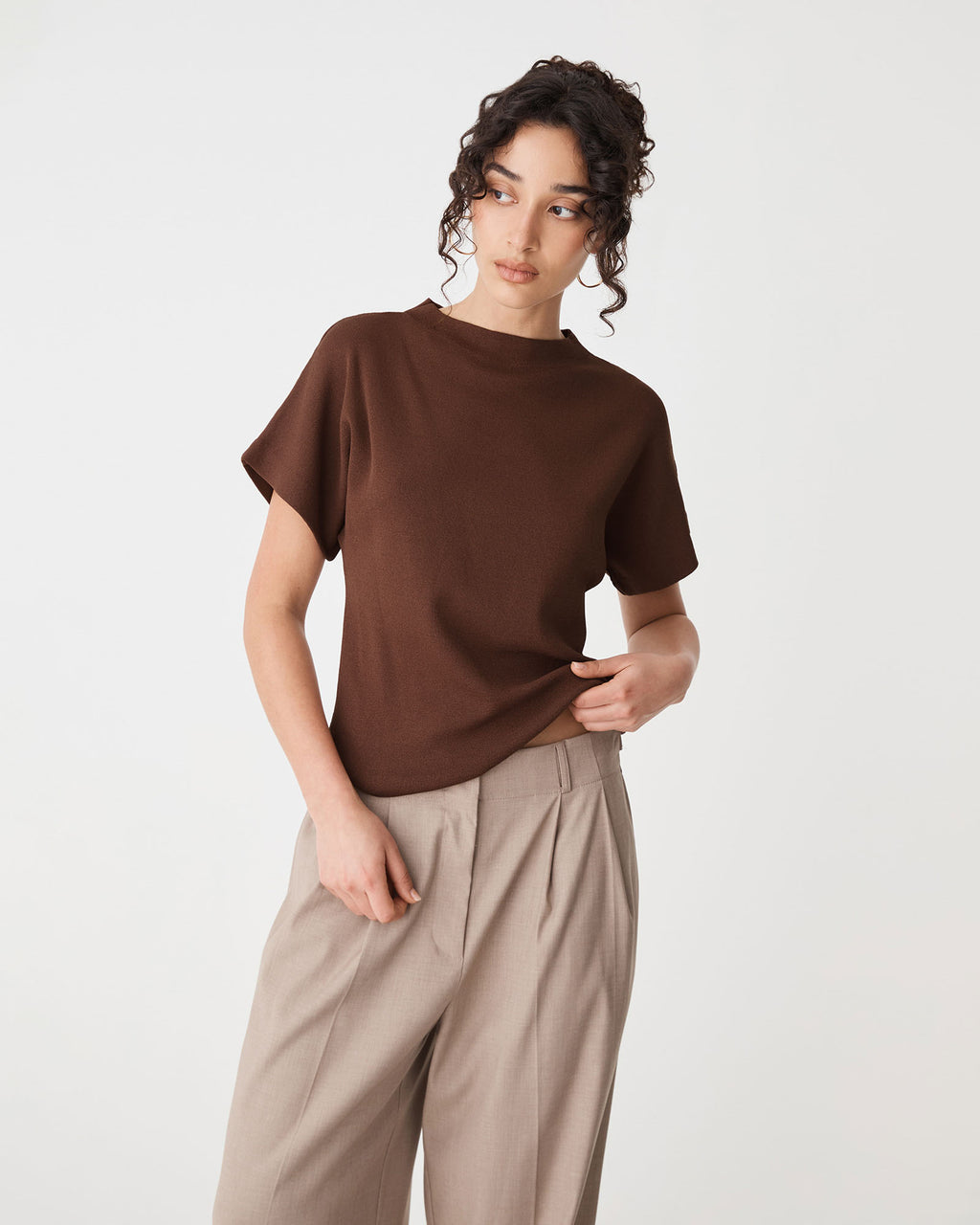 Jemma Relaxed Knit Top in espresso — close-up view
