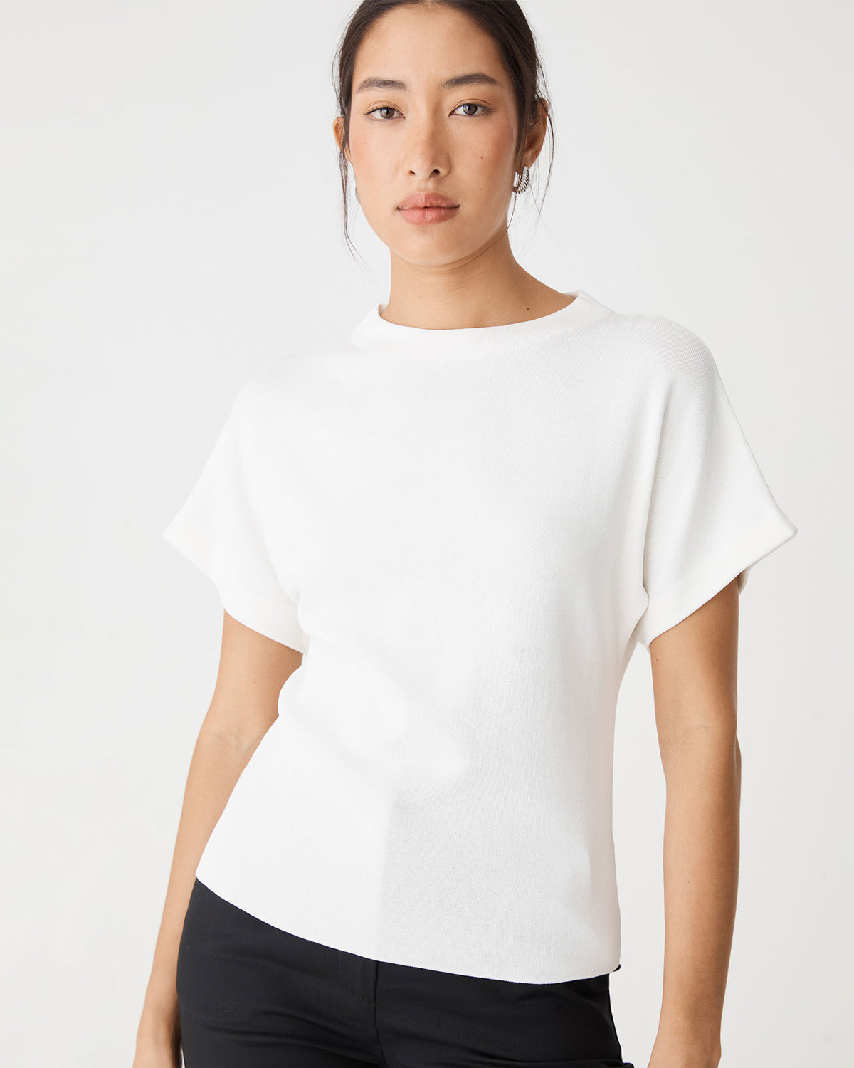Jemma Relaxed Knit Top in ivory — close-up view 2