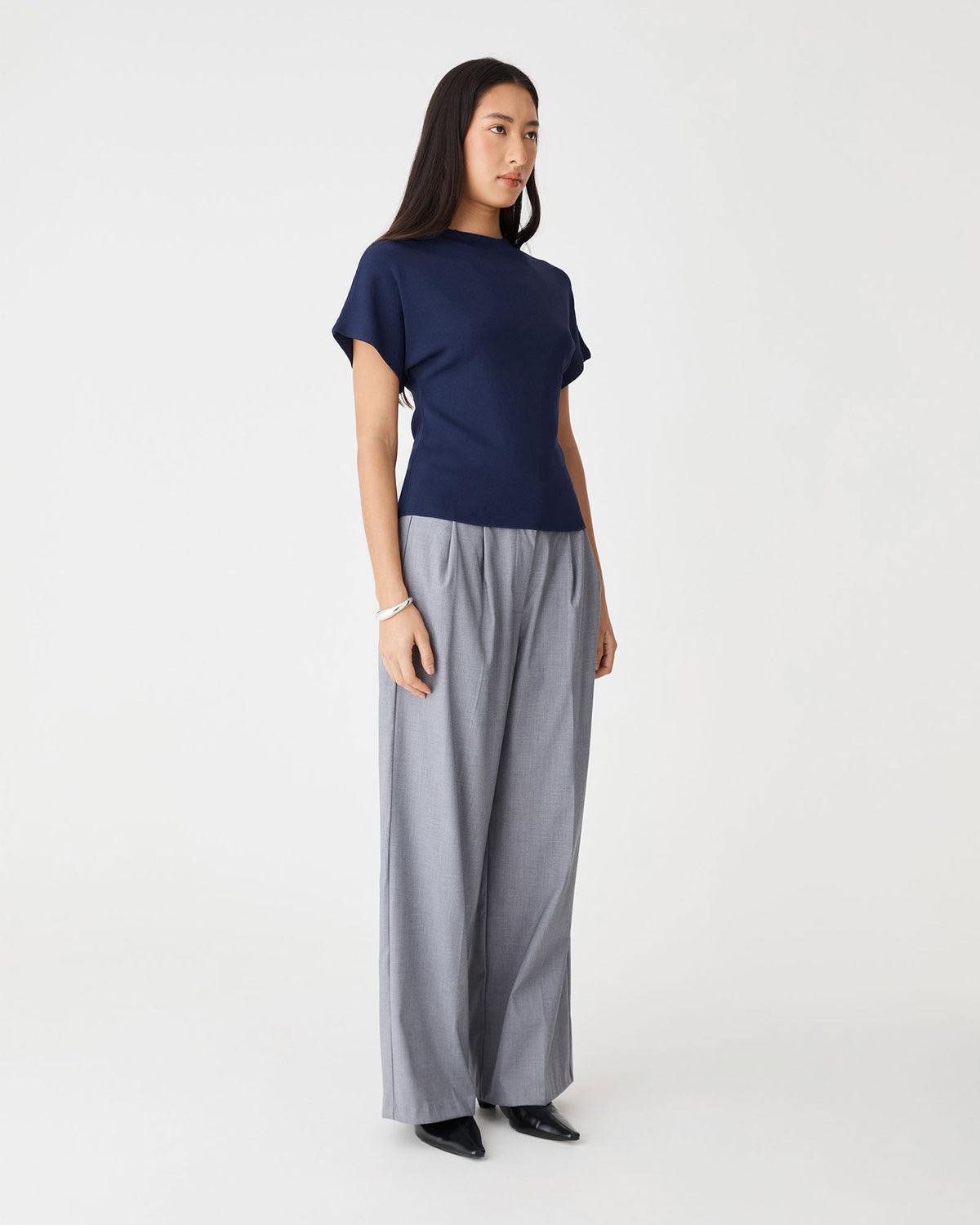 Jemma Relaxed Knit Top in navy — side view