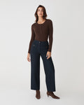Henley Button Up Knit in chocolate — full-length view
