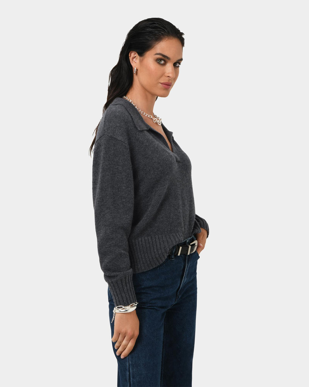 Mina Wool Blend Knit in marle grey — side view
