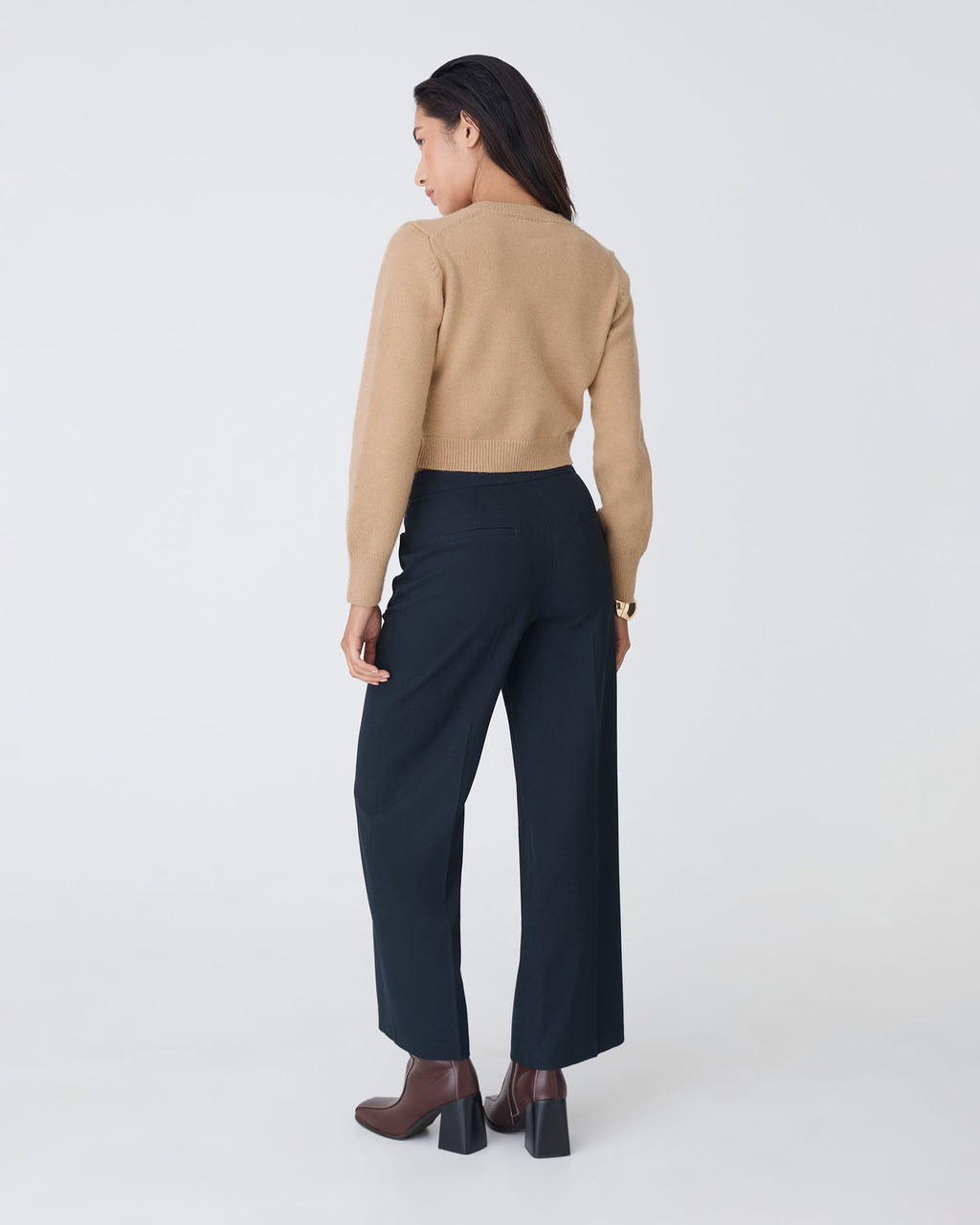 Alina Button Cardigan in camel — back view