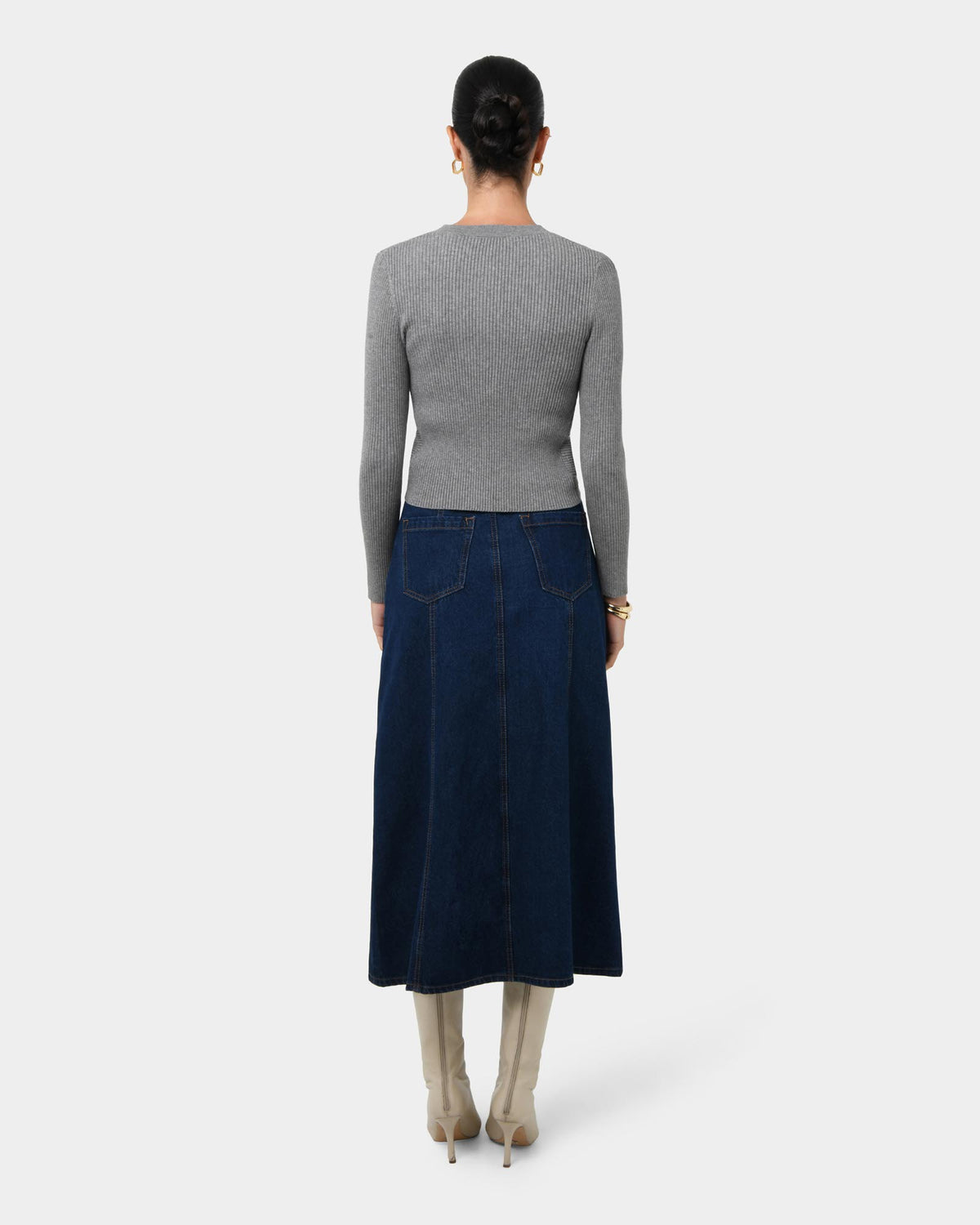 Abaya Button Crop Knit in grey — back view