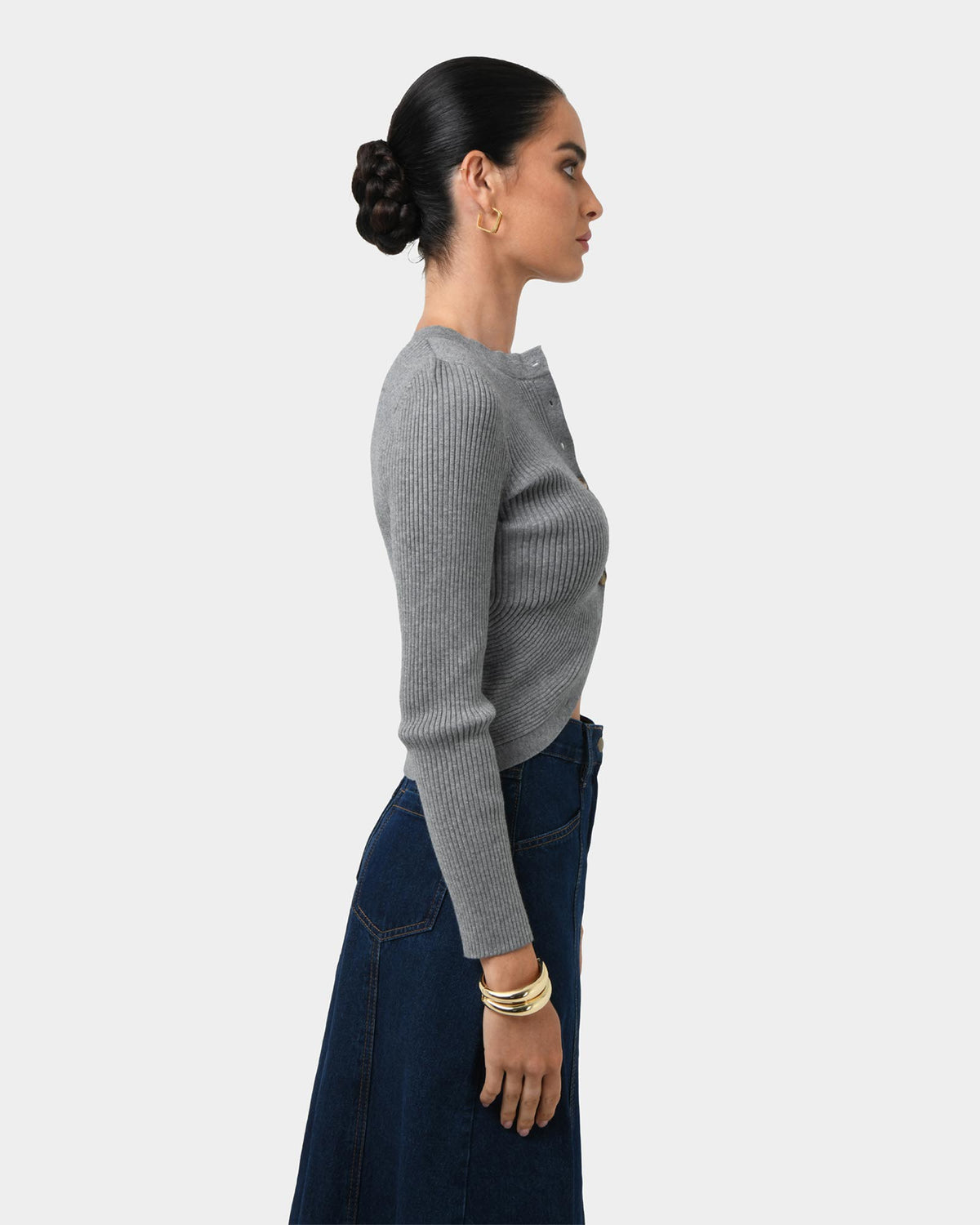 Abaya Button Crop Knit in grey — side view