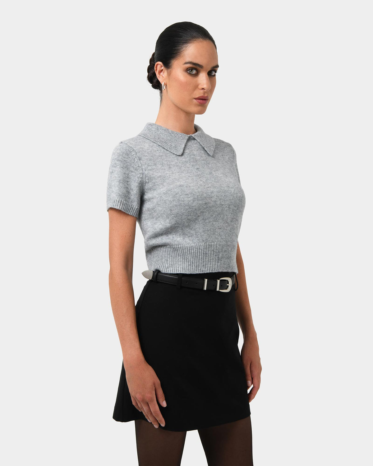 Jess Wool Blend Knit in marle grey — side view