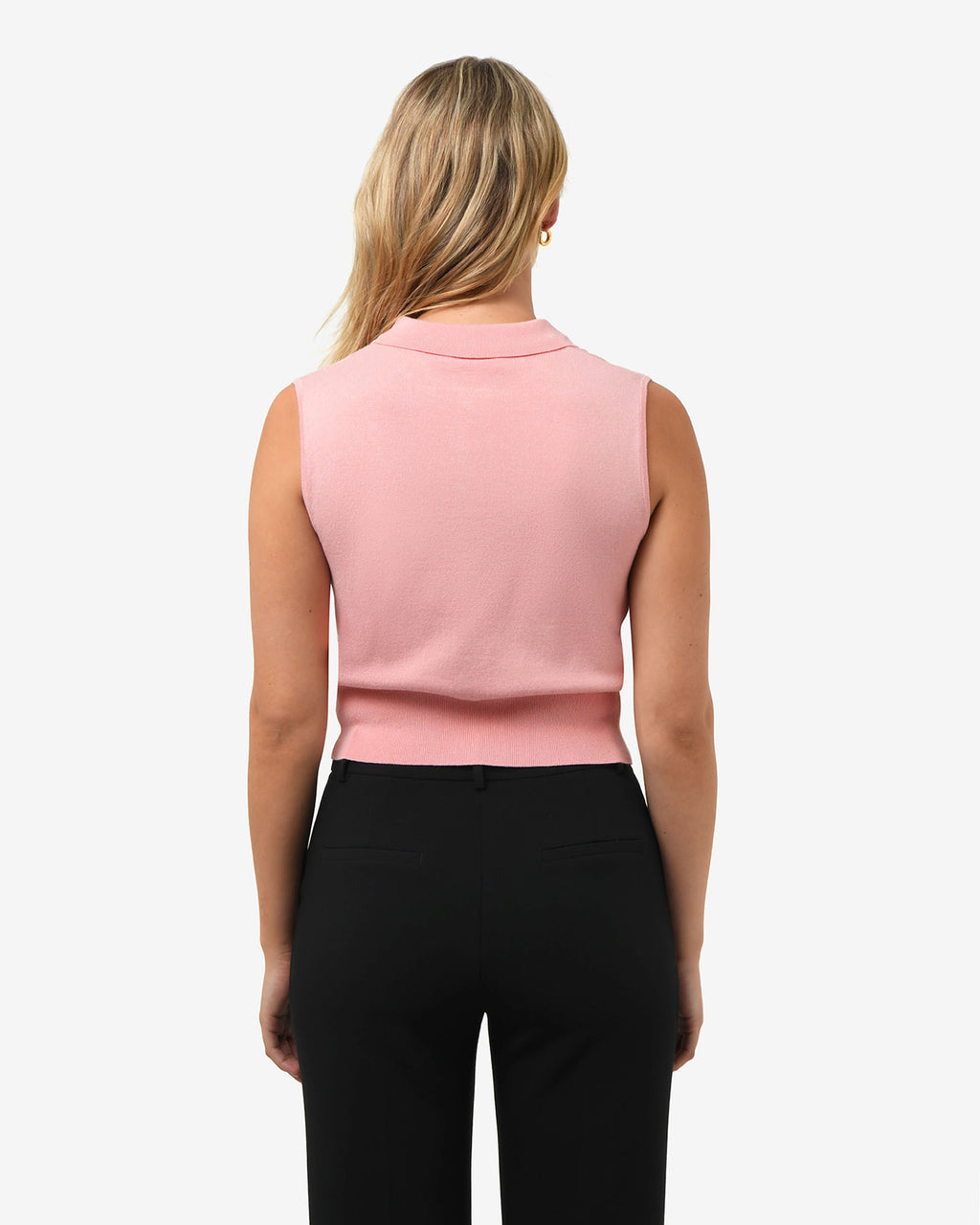 Collins Collar Knit Top in blush pink — back view
