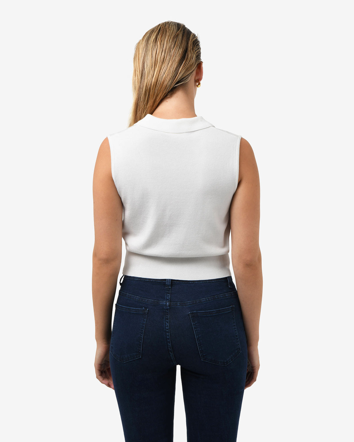Collins Collar Knit Top in ivory — back view