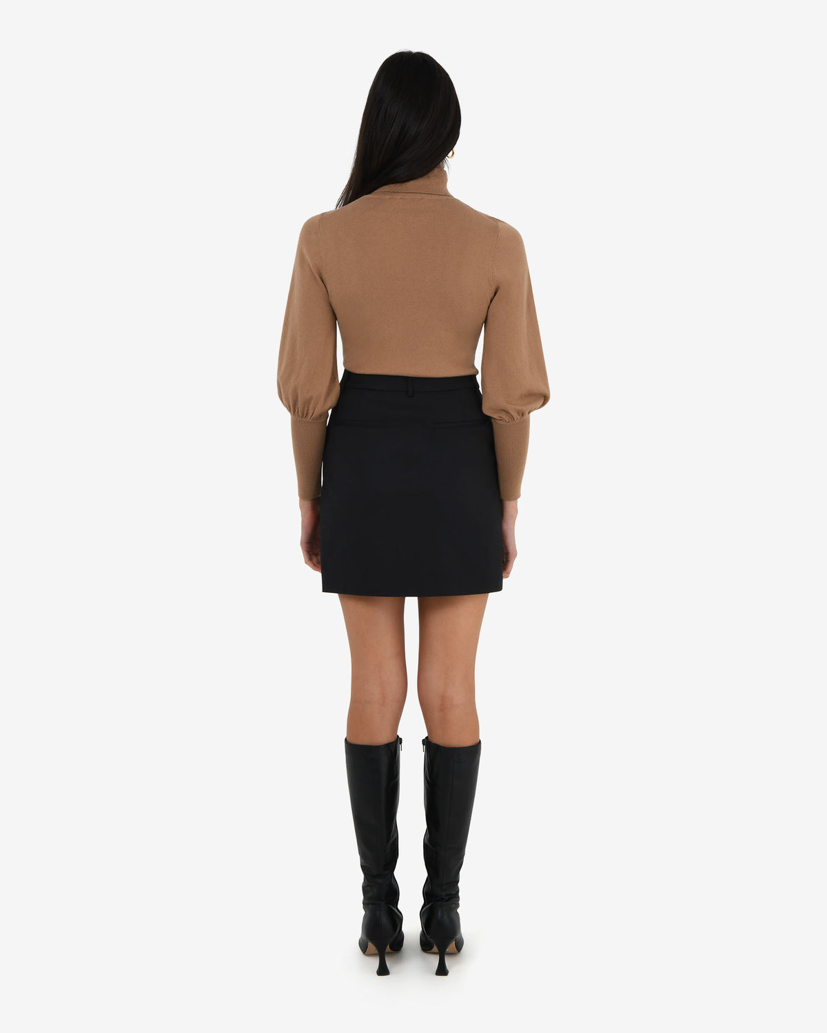 Nolan High Neck Knit in camel — back view