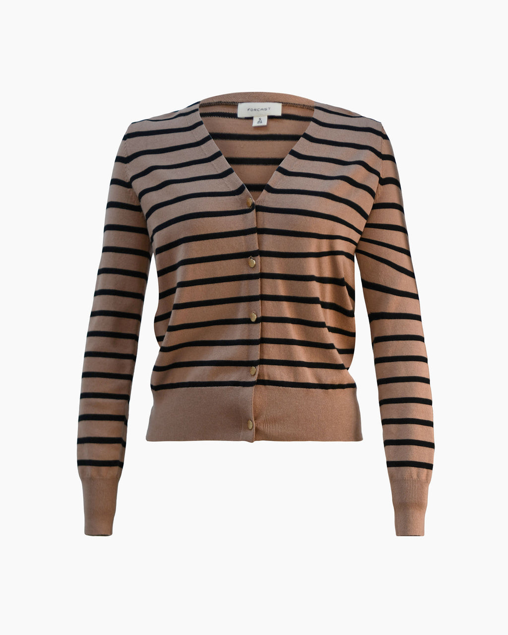 Arabell V-neck Stripe Cardigan in beige black — product-only view