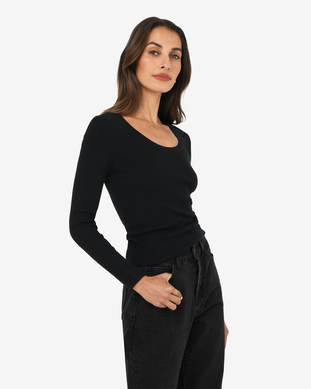 Samira Scoop Neck Knit in black — side view