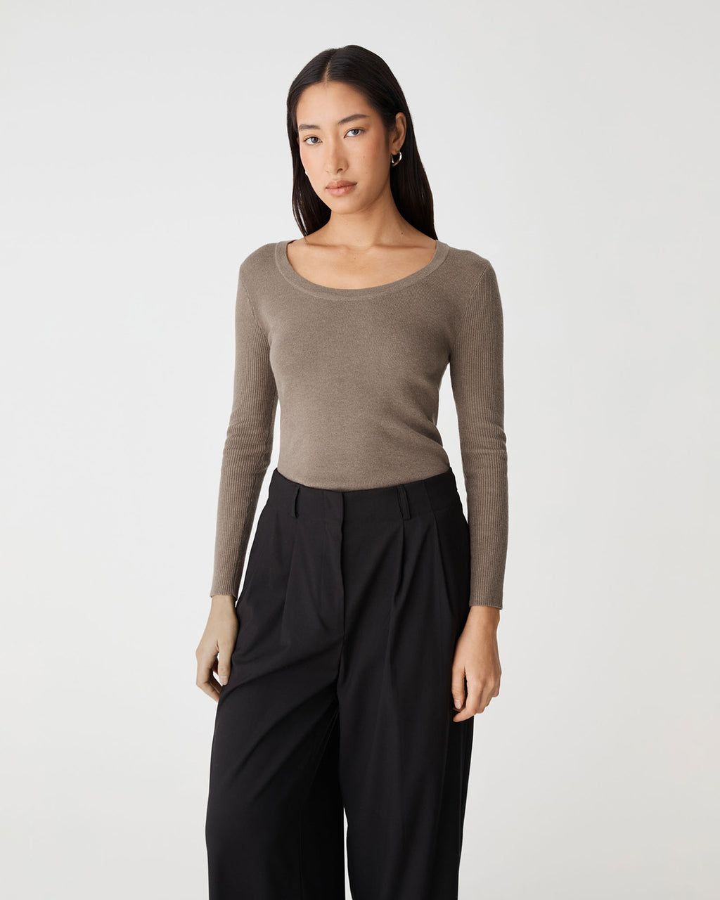 Samira Scoop Neck Knit in mushroom — close-up view