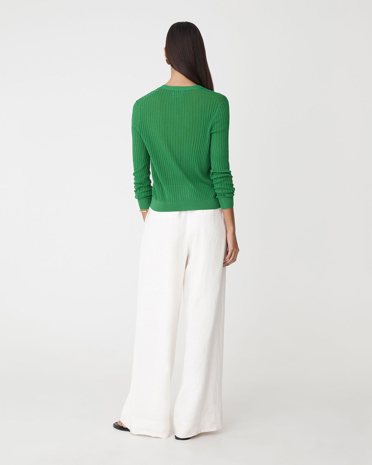Adison V-Neck Cardigan in emerald — back view