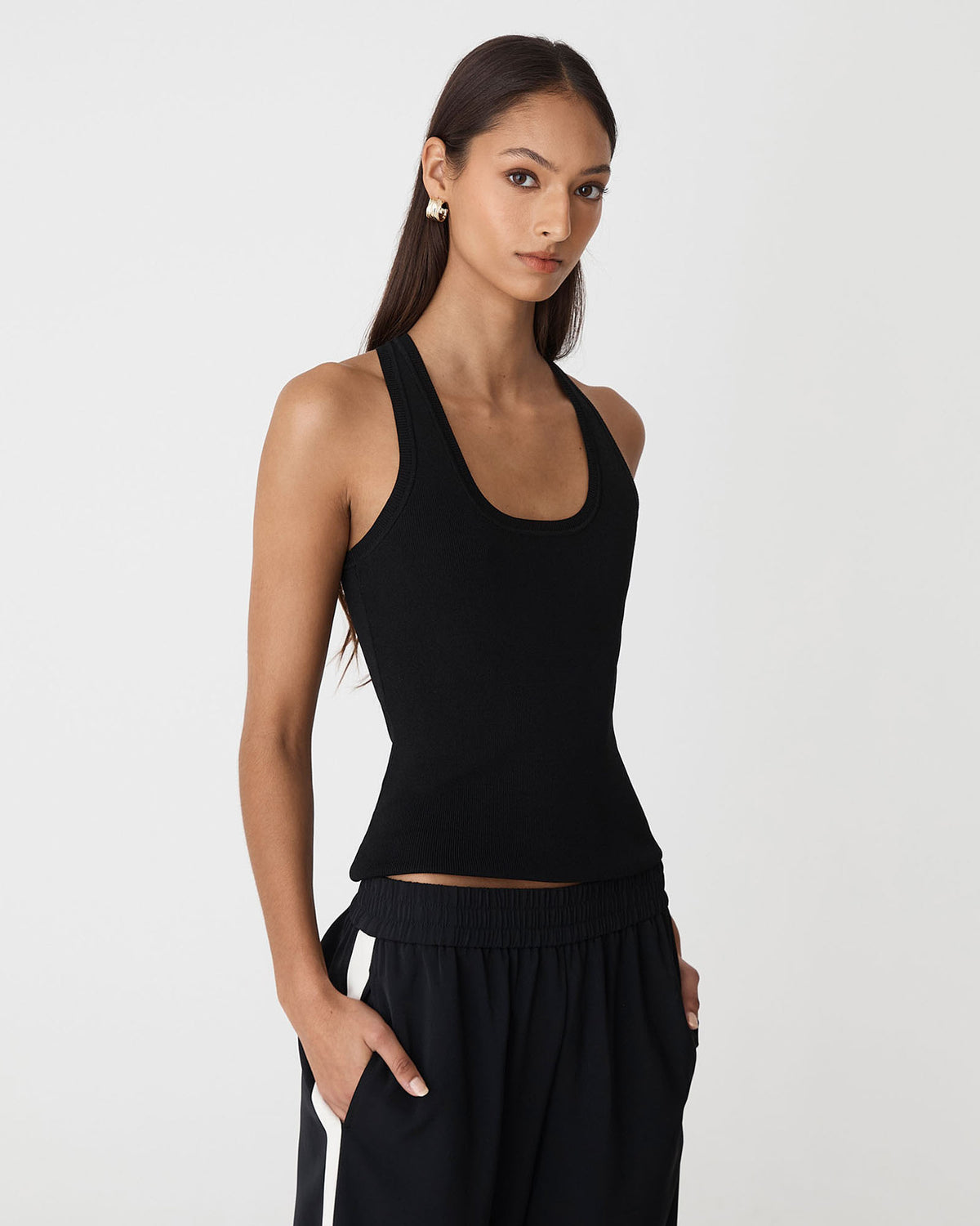 Valentine Scoop Neck Tank in black — close-up view 2
