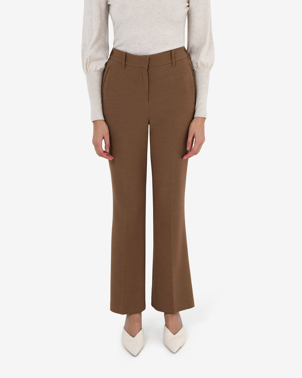 Maris Bootleg Pants in carob — close-up view