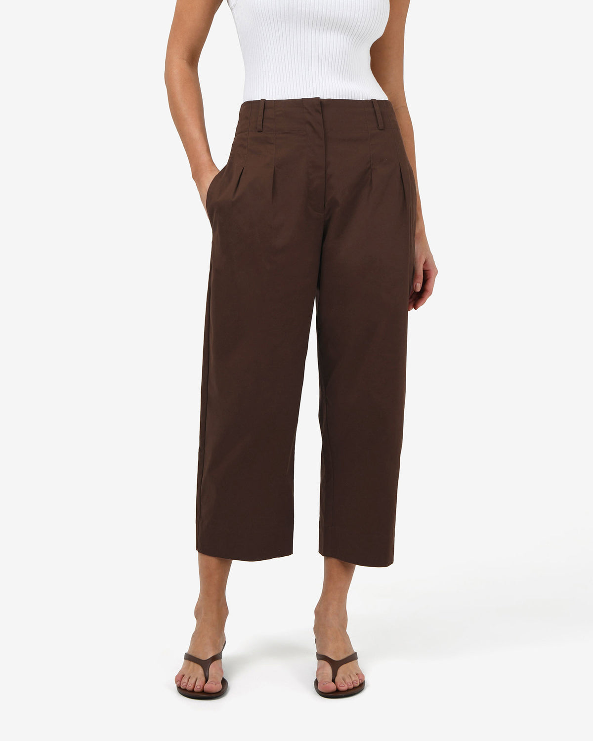 Dallas Barrel Leg Pants in coffee — close-up view