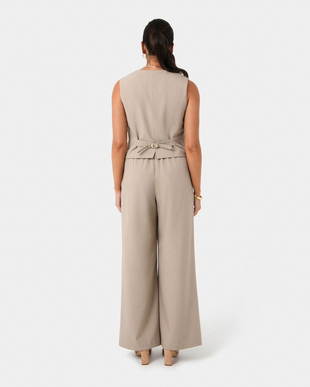 Abel Elastic Waist Relax Pants in sand — back view