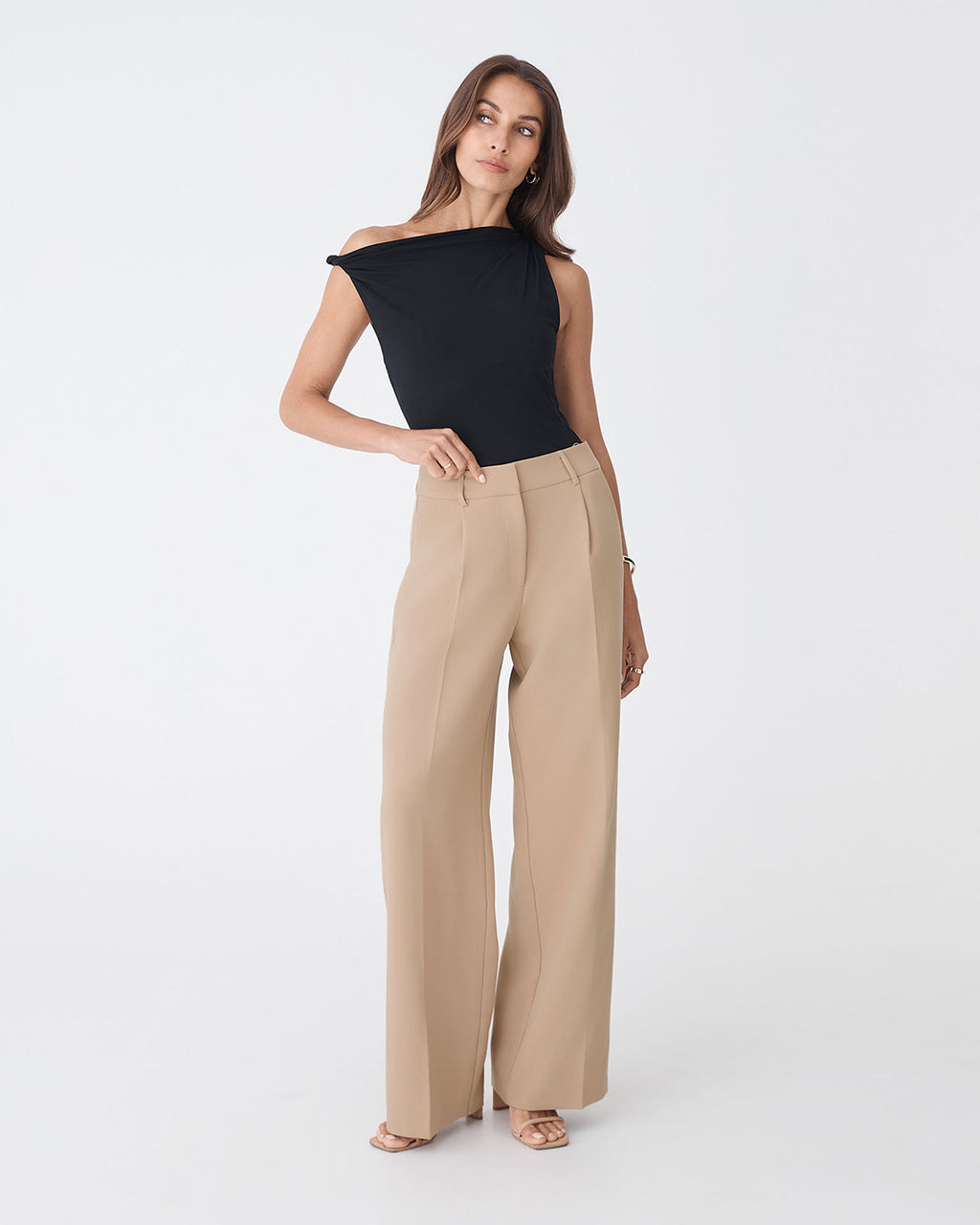 Nikki Tailored Pants in warm taupe — full-length view 2