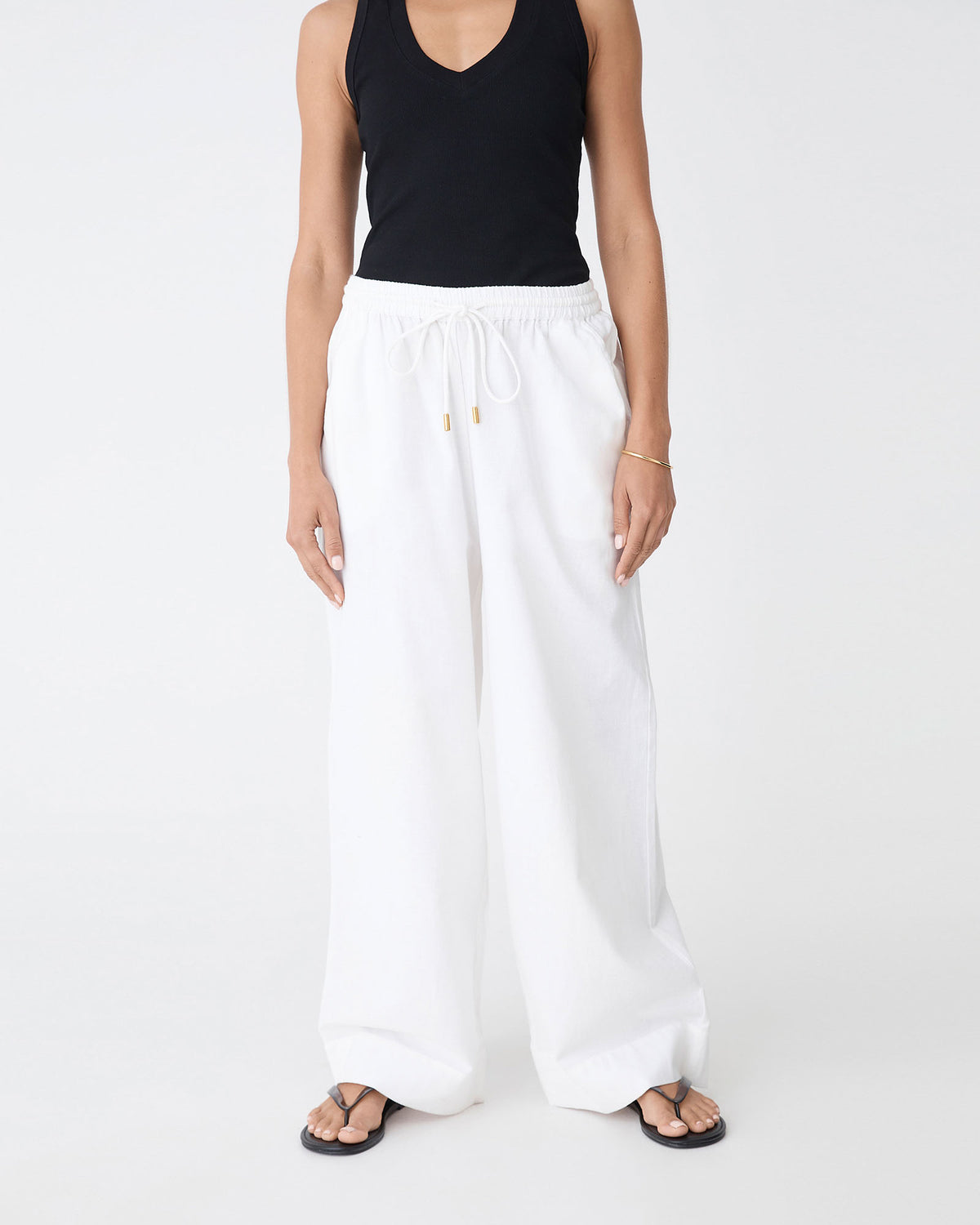Bronte Cotton Drawstring Pants in ivory — close-up view