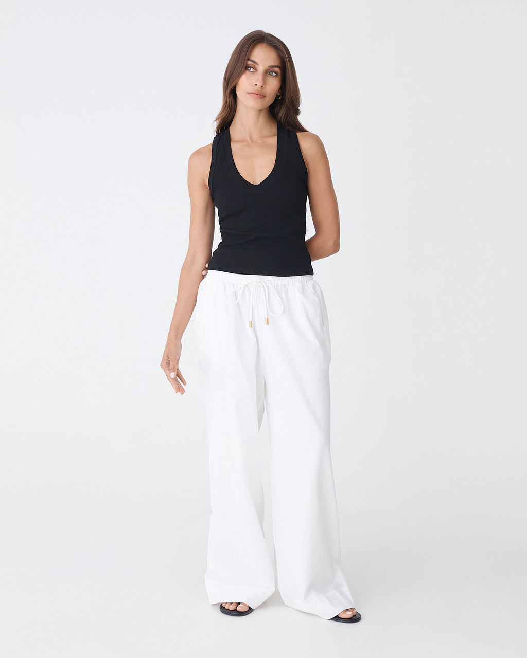 Bronte Cotton Drawstring Pants in ivory — full-length view 2