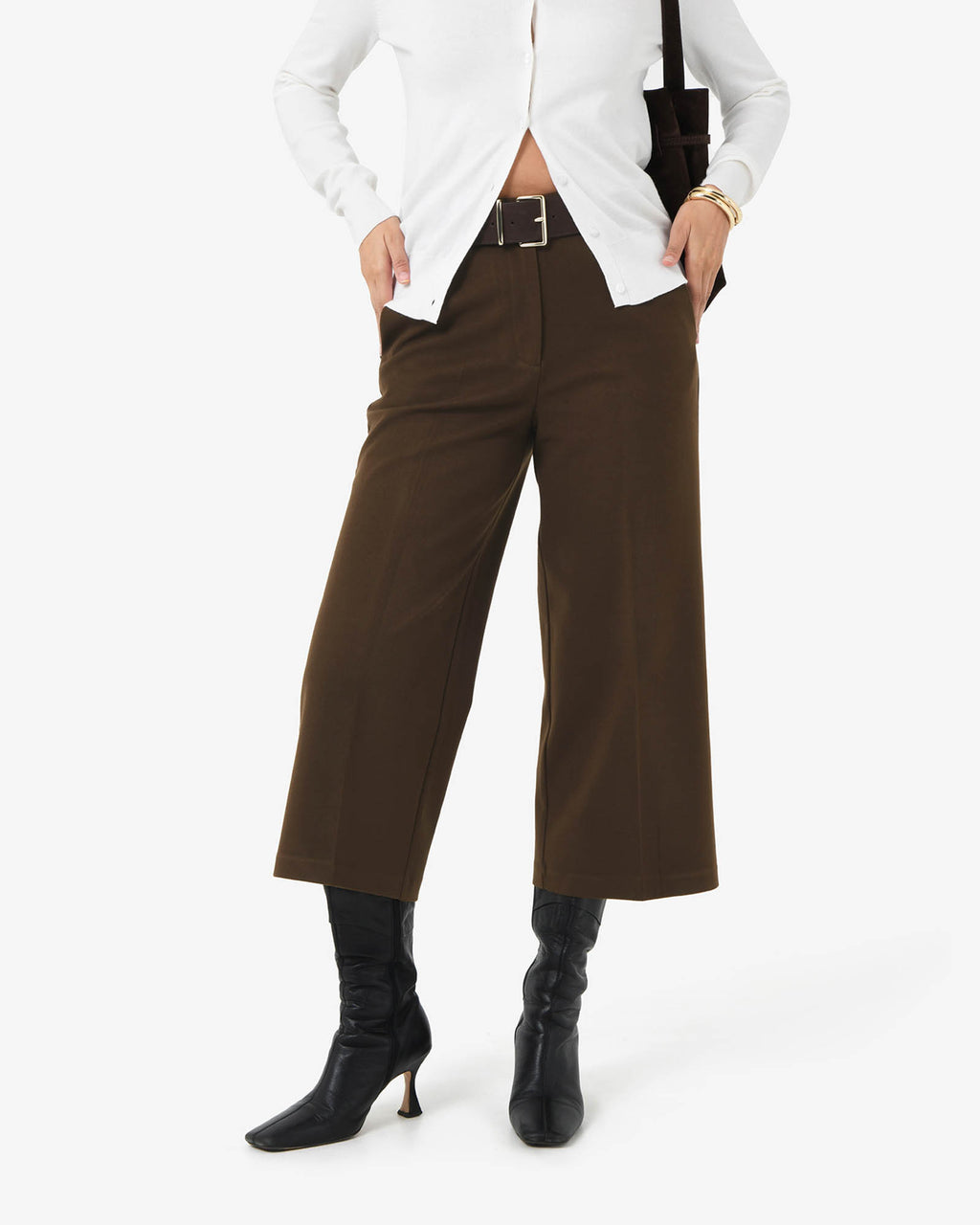 Brighton Wide Leg Culottes in chocolate — close-up view