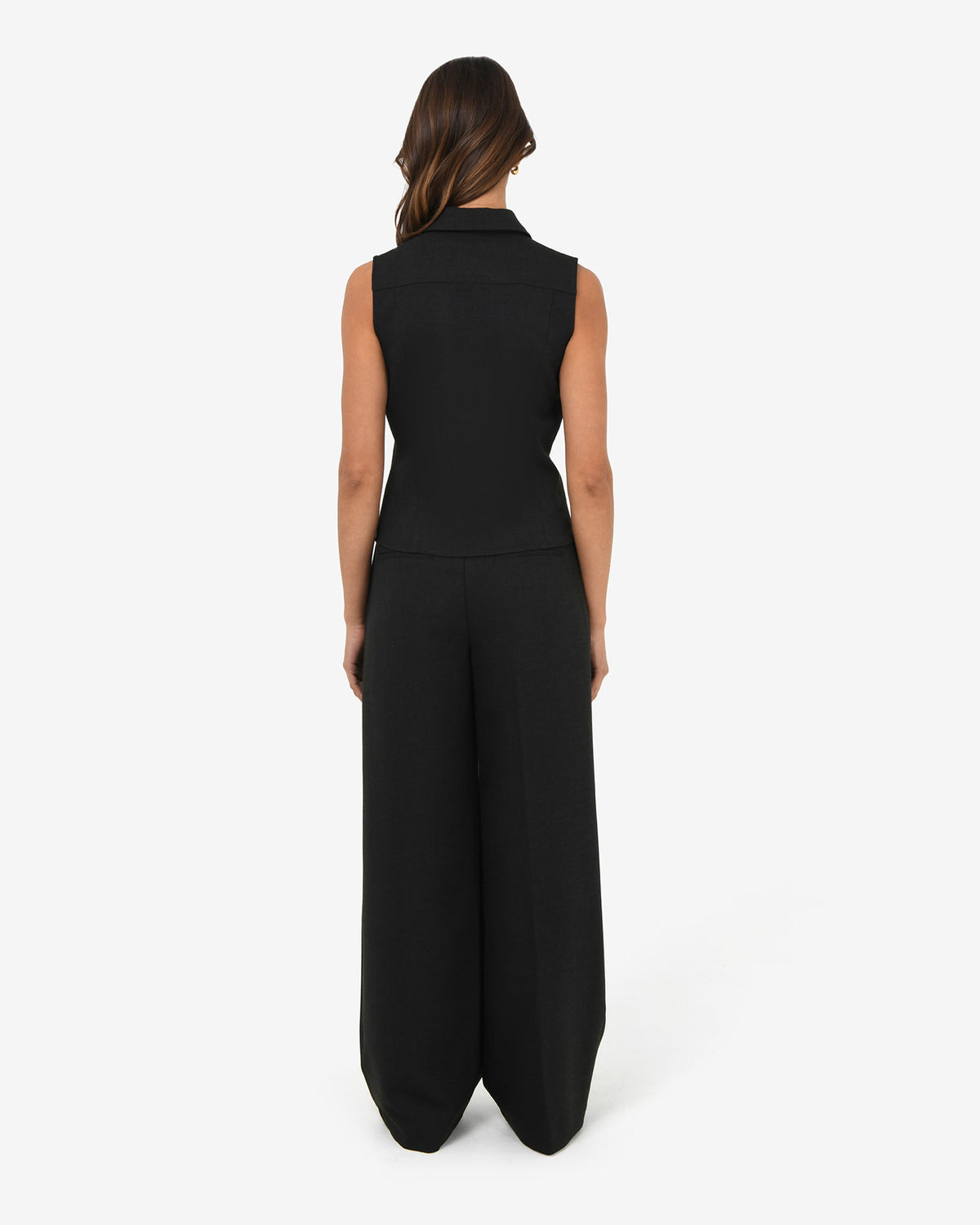 Dolly Pleated Wide Leg Pants in black — back view