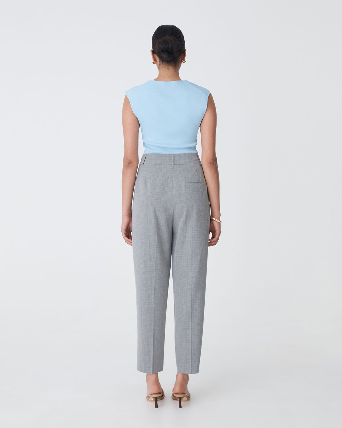 Kris Tapered Leg Pants in grey check — back view