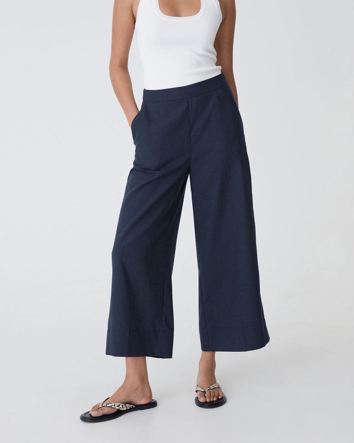 Ralph Wide Leg Culottes in navy — close-up view