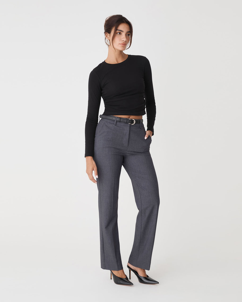 Merid Tailored Pants in dark grey — full-length view