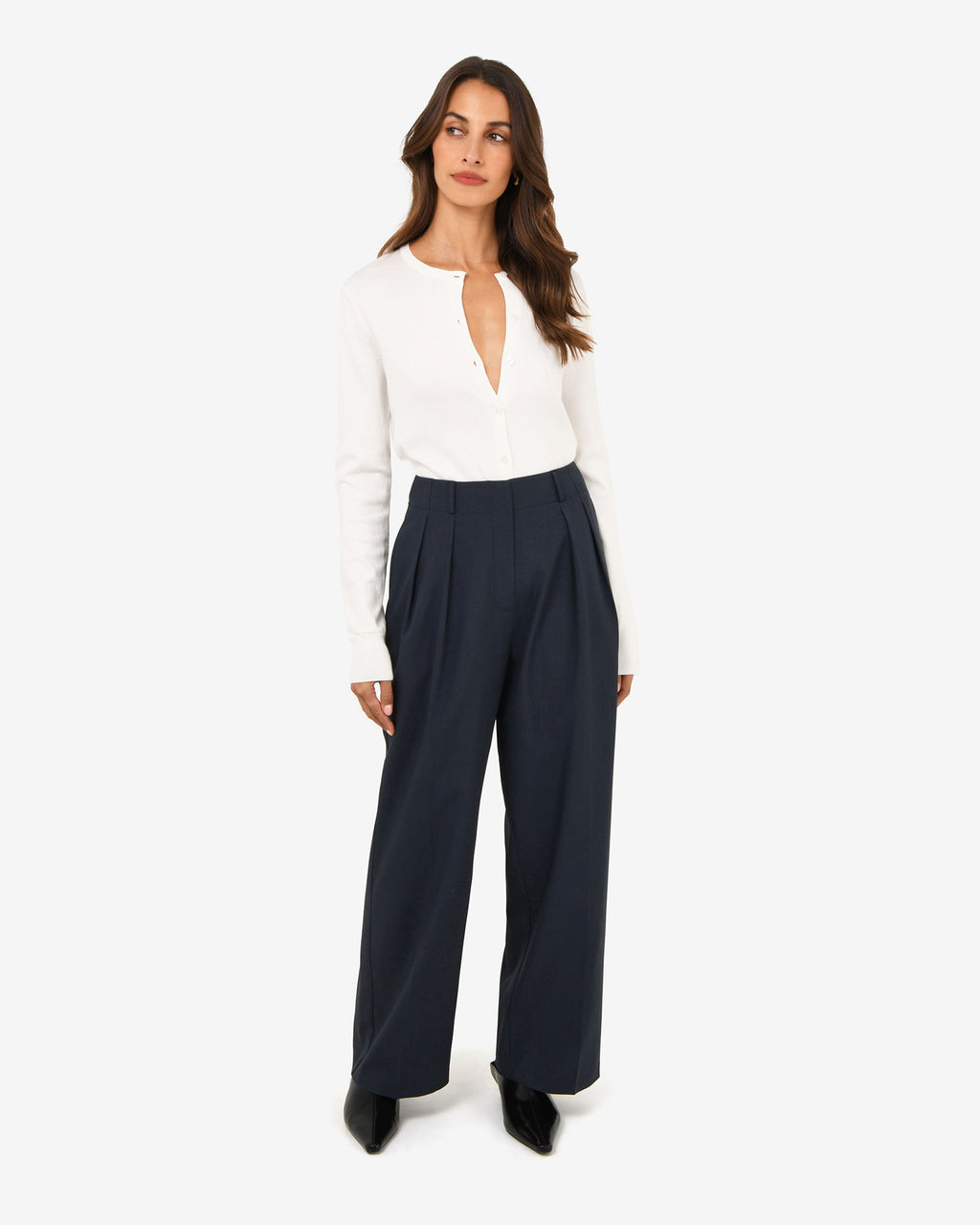 Abel Adjustable Waist Pants in navy — full-length view
