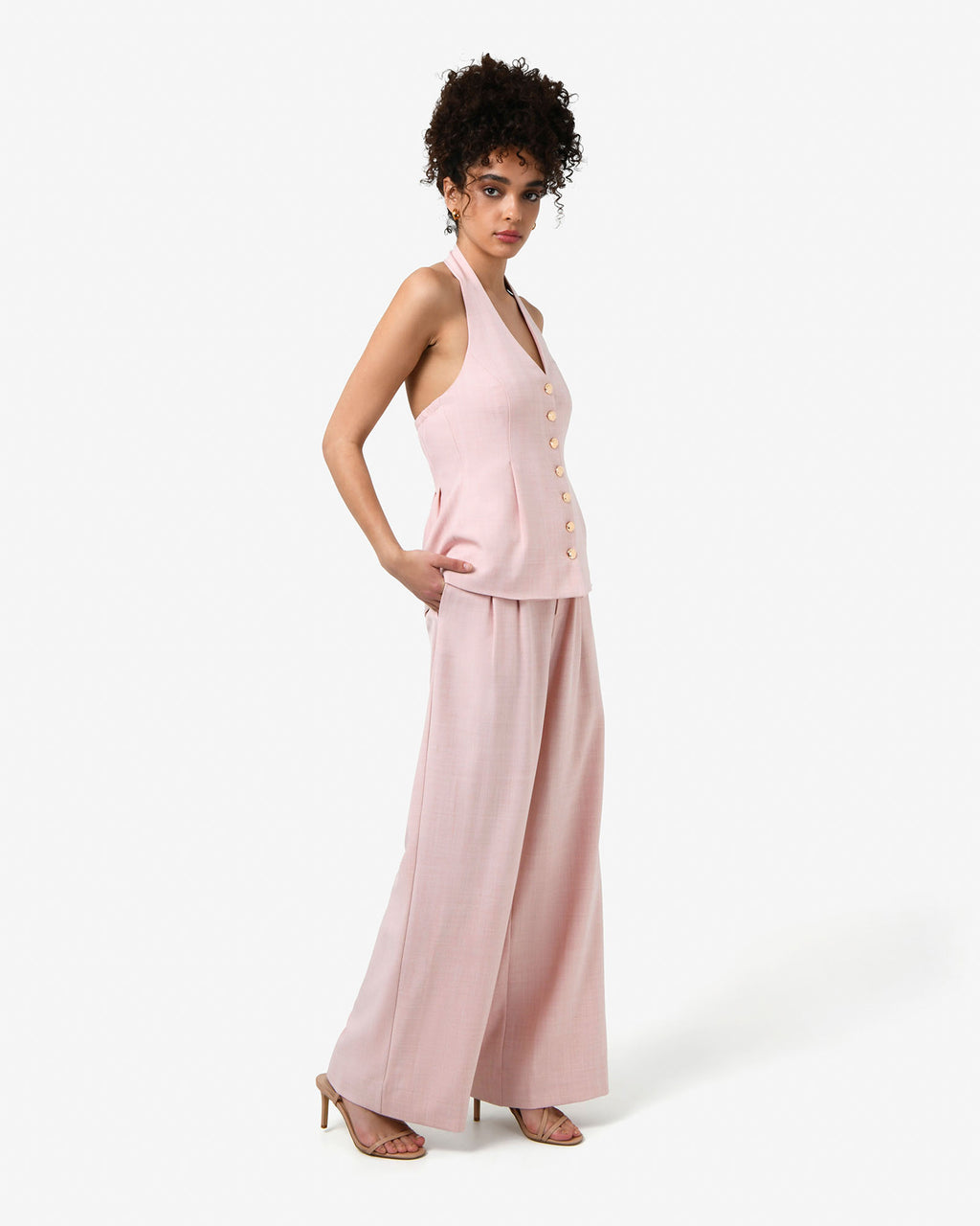 Lola Lurex Blend Wide Leg Pants in pink — side view