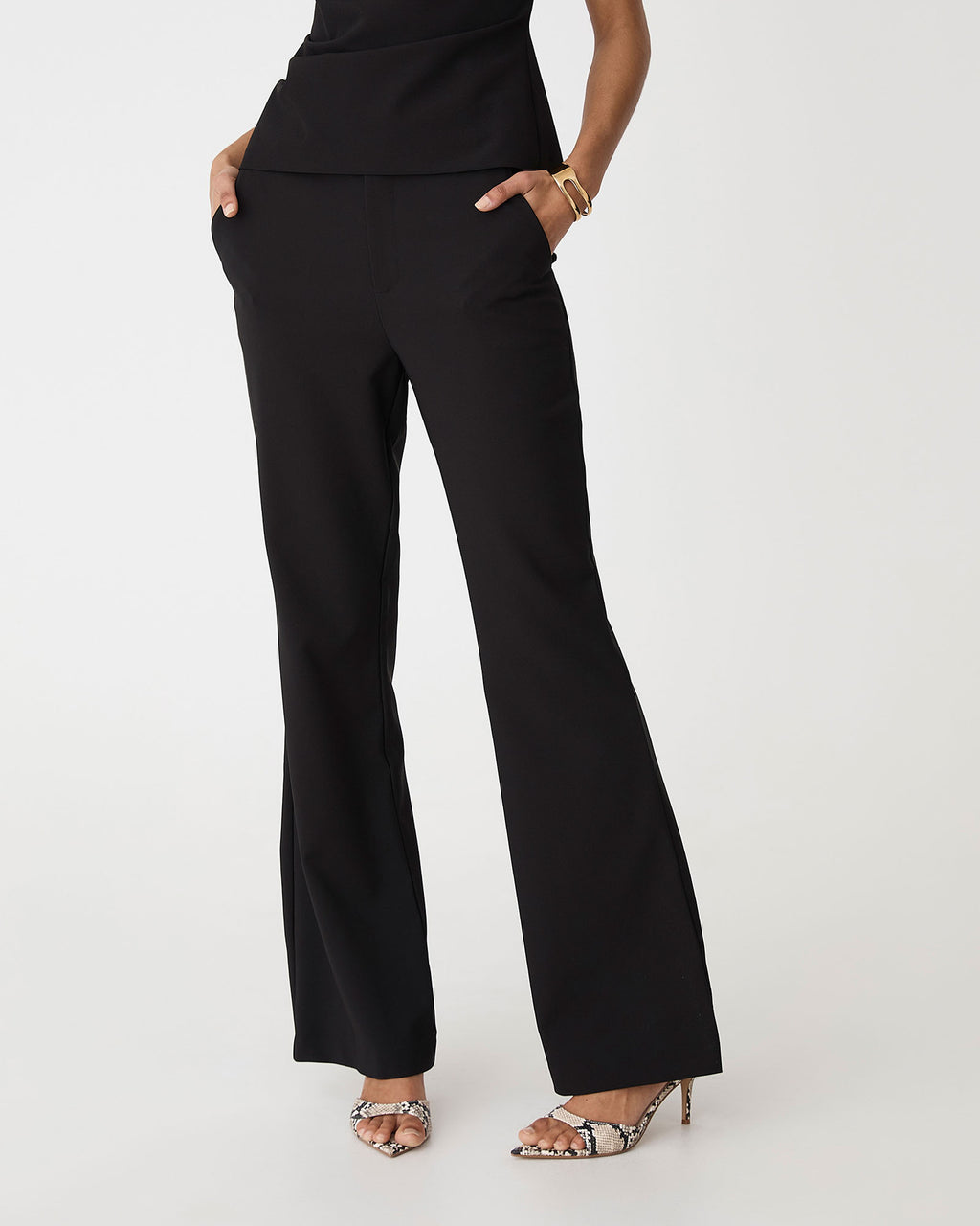 Hannah Stretch Bootleg Pants in black — close-up view