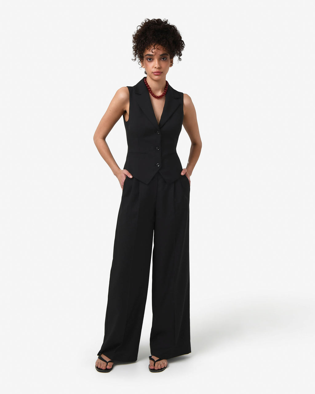 Amera 2 Wide Leg Tailored Pants in black — full-length view 2