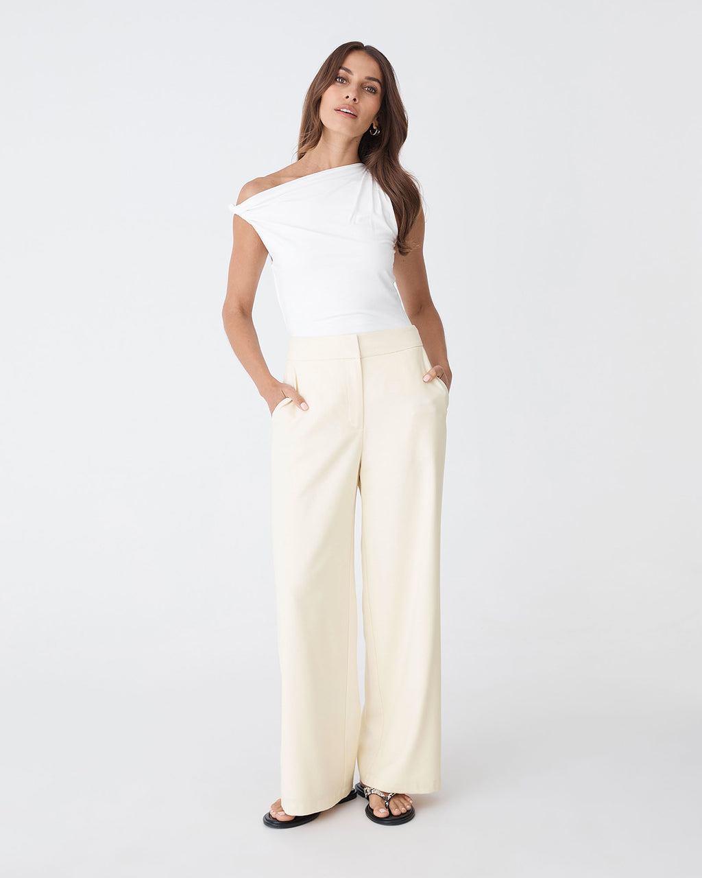 Rylan Wide Leg Pants in butter — full-length view