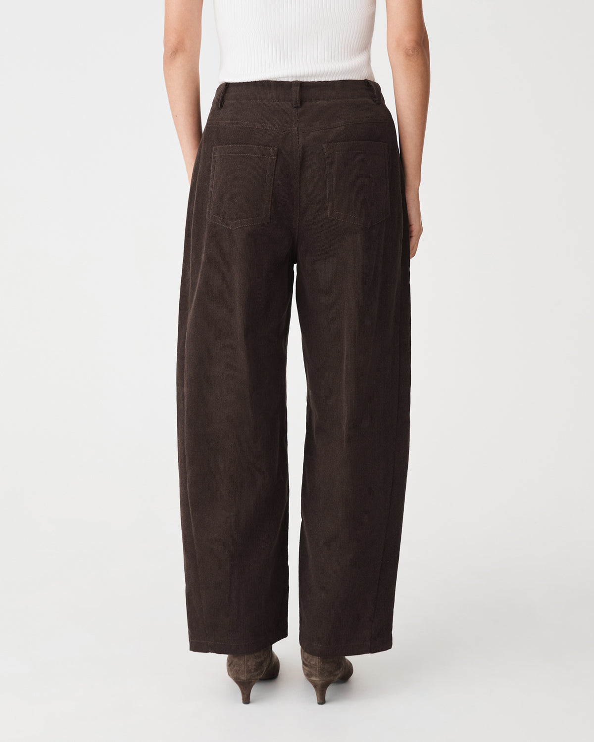 Nya Corduroy Barrel Leg Pants in chocolate — back view