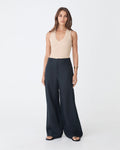 Ivy Linen Wide Leg Pants in washed black — full-length view