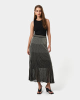 Lucy Pleat Knit Midi Skirt in black gold — full-length view