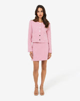 Cynthia Tweed Mini Skirt in pink — full-length view